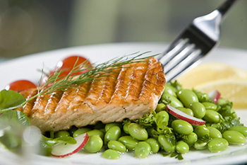 Grilled salmon and edamame.